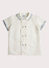 Linen Boys Celebration Shirt White with Blue Silk piping (4-10yrs) Shirts  from Pepa London