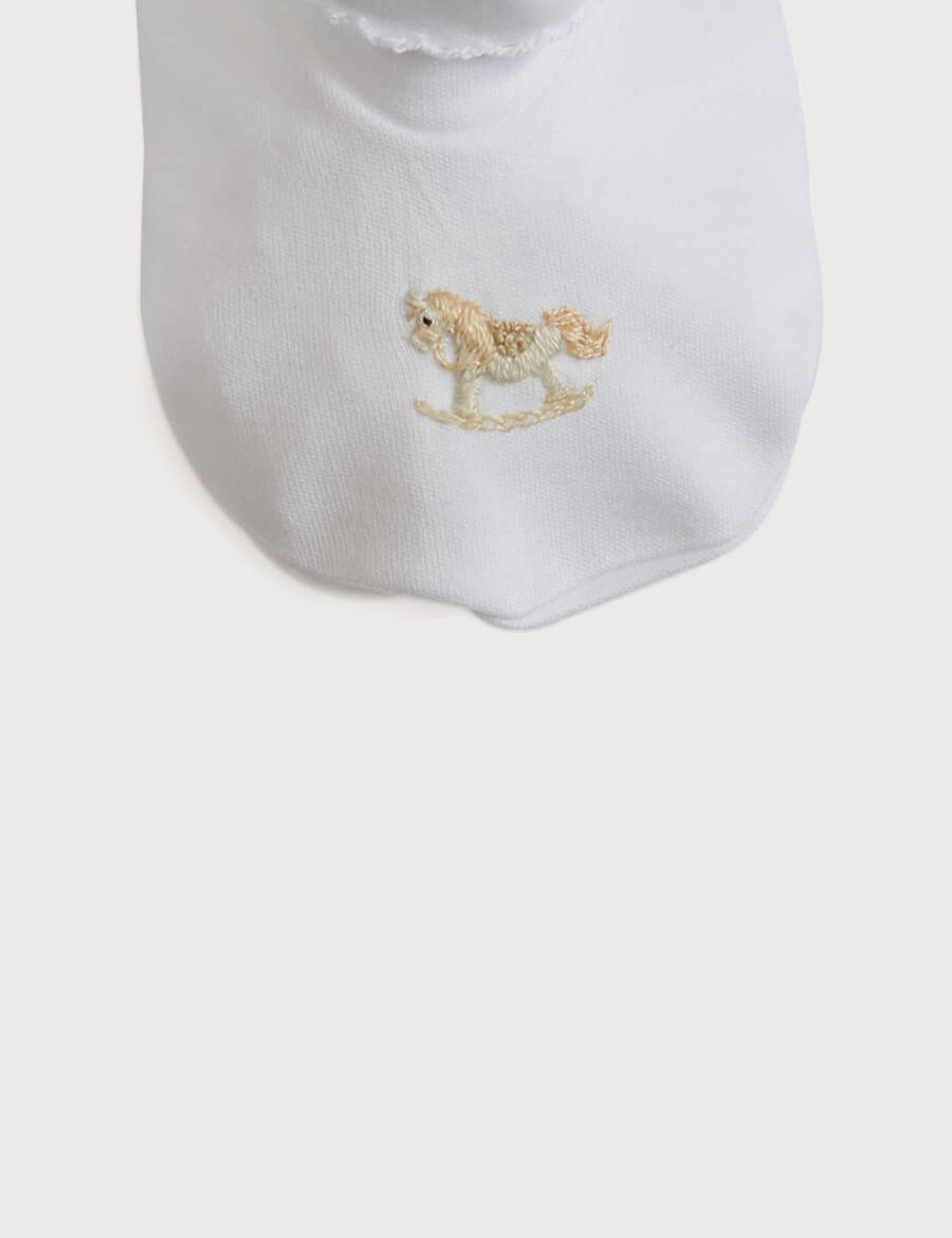 Old Newborn Booties With Rocking Horse Embroidery Beige (0-3mths) Knitted Accessories  from Pepa London