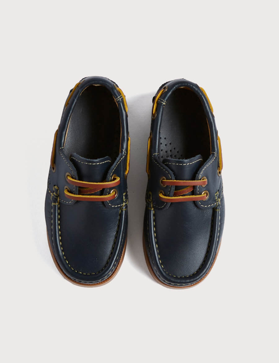 Soft Leather Boat Shoes in Navy (26-34EU) Shoes  from Pepa London