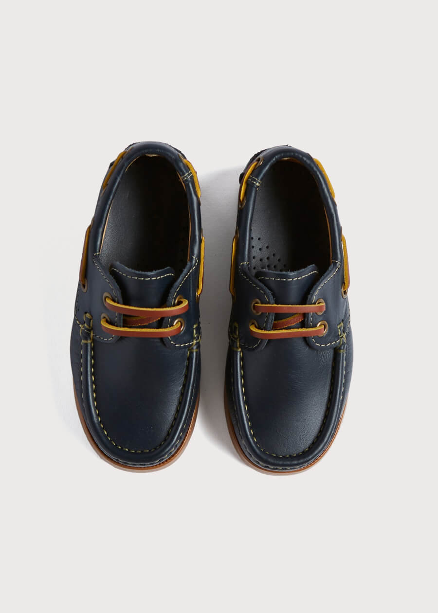 Soft Leather Boat Shoes in Navy (26-34EU) Shoes  from Pepa London