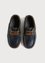 Soft Leather Boat Shoes in Navy (26-34EU) Shoes  from Pepa London