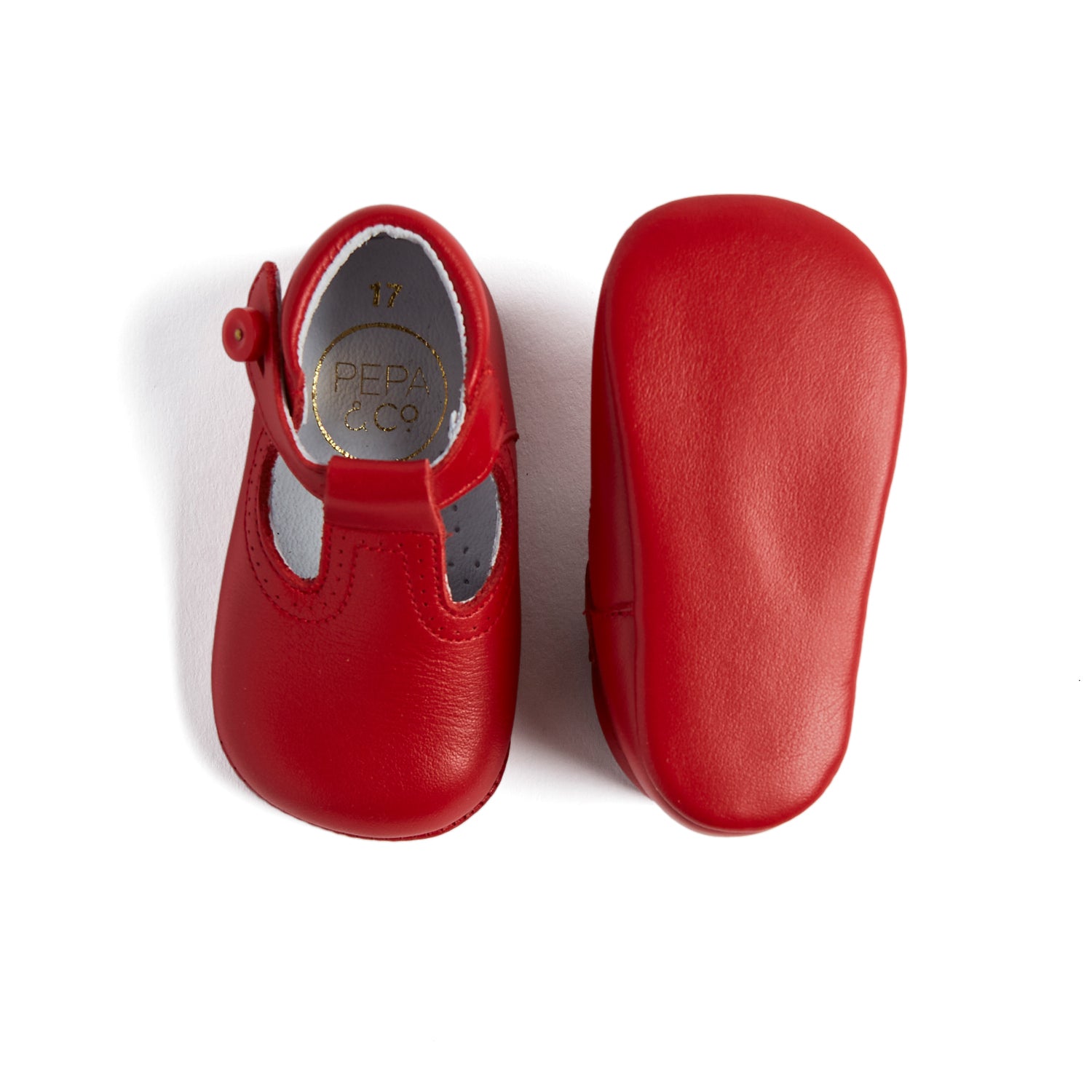 Leather Red T-Bar Pram Shoes SHOES from Pepa London