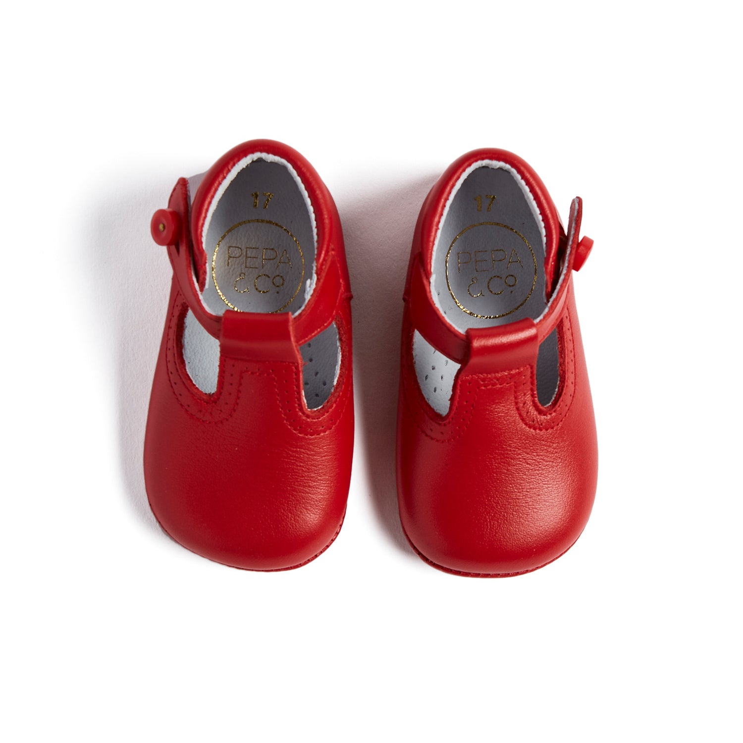 Leather Red T-Bar Pram Shoes SHOES from Pepa London