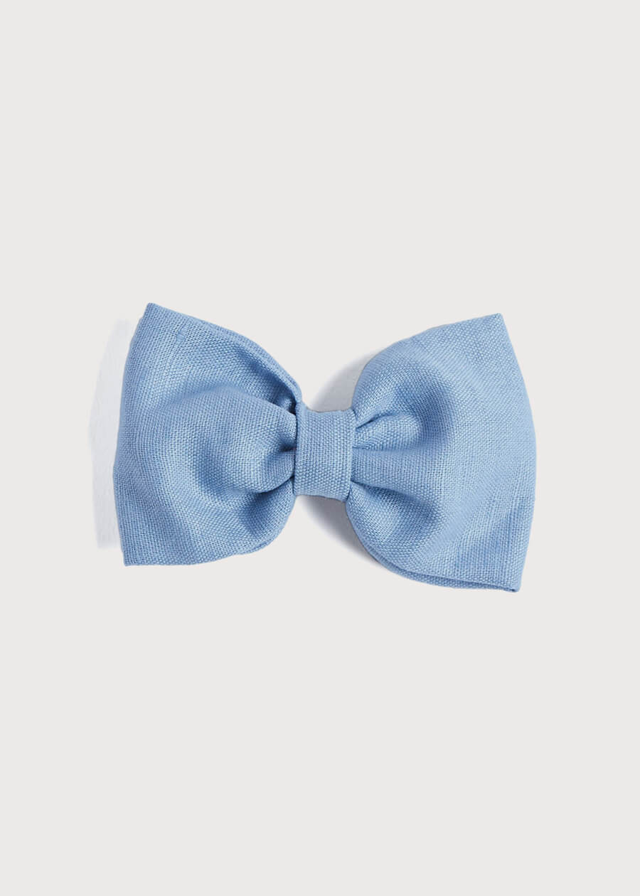 Blue Linen Big Bow Clip Hair Accessories  from Pepa London