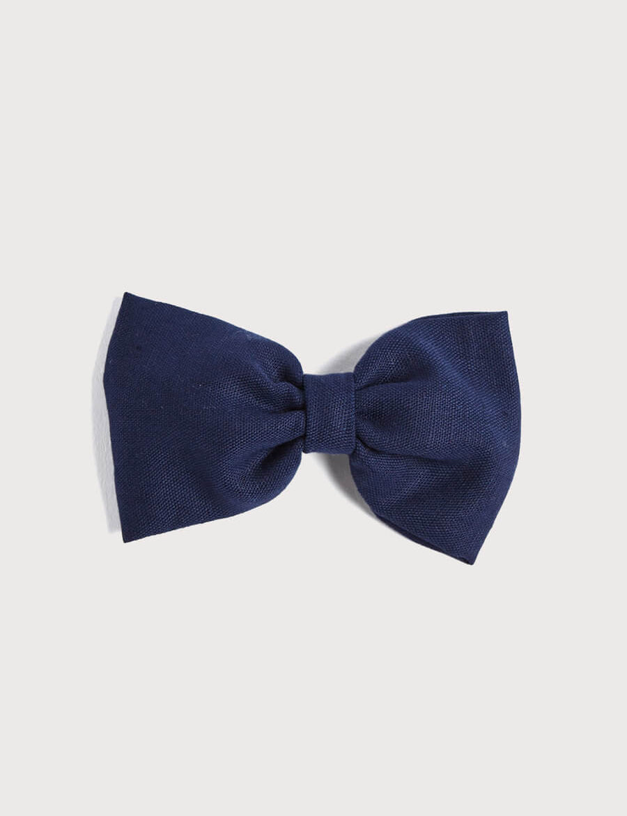 Navy Linen Big Bow Clip Hair Accessories  from Pepa London