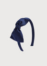 Navy Linen Big Bow Hairband Hair Accessories  from Pepa London