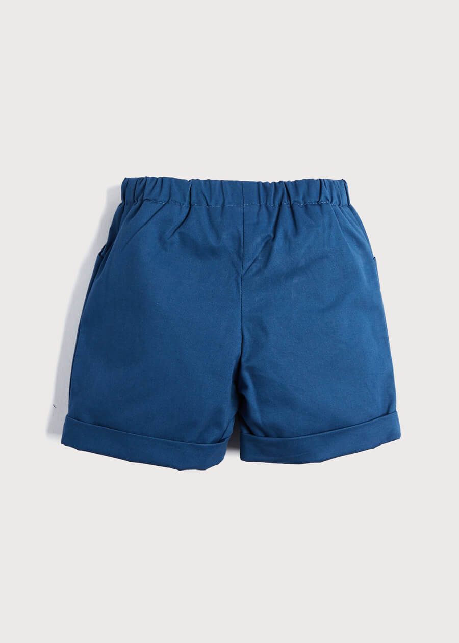 Classic Turn-up Hem Cotton Shorts in French Blue (18mths-3yrs) Shorts  from Pepa London
