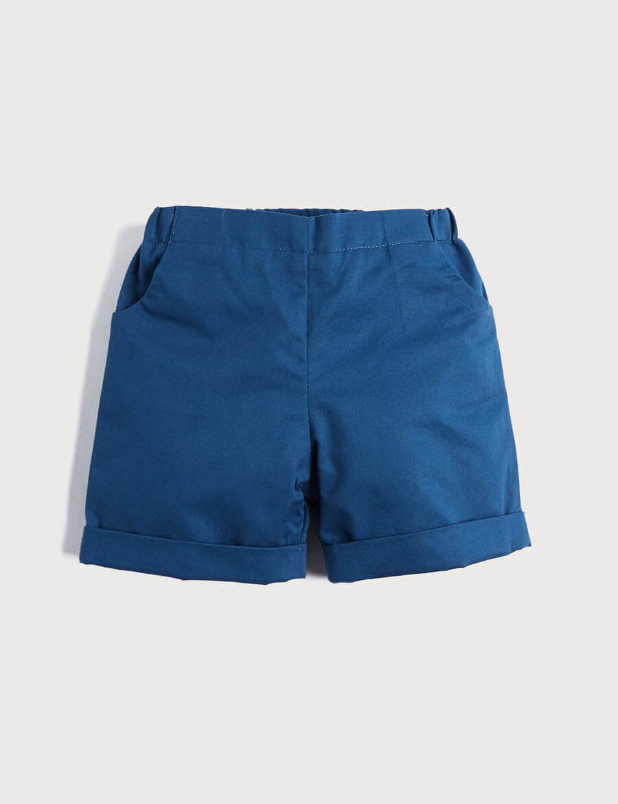 Classic Turn-up Hem Cotton Shorts in French Blue (18mths-3yrs) Shorts  from Pepa London