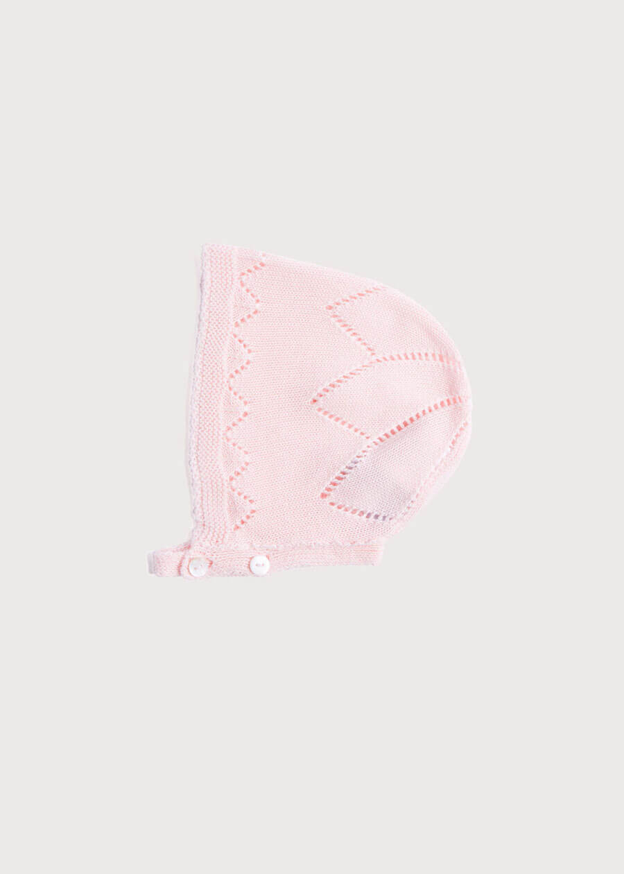 Pink Knitted Cotton Bonnet (0-6mths) Knitted Accessories  from Pepa London
