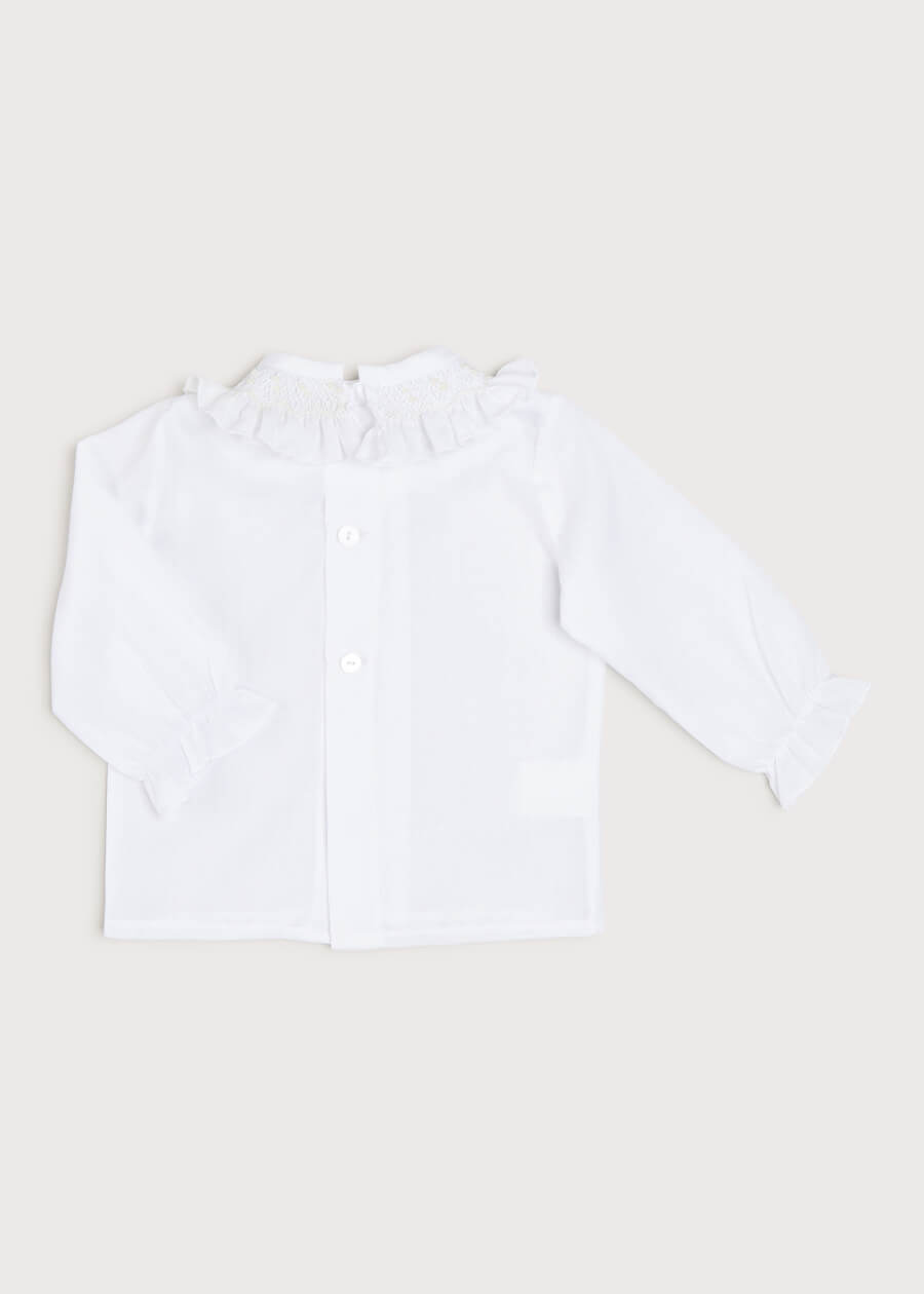 Traditional Hand Smocked Blouse in Off White (0-12mths) Blouses from Pepa London