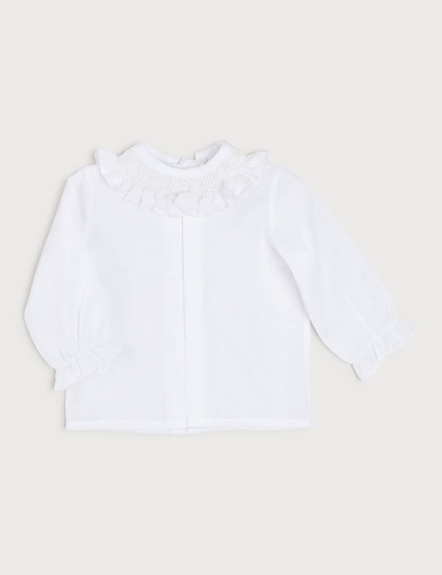 Traditional Hand Smocked Blouse in Off White (0-12mths) Blouses from Pepa London