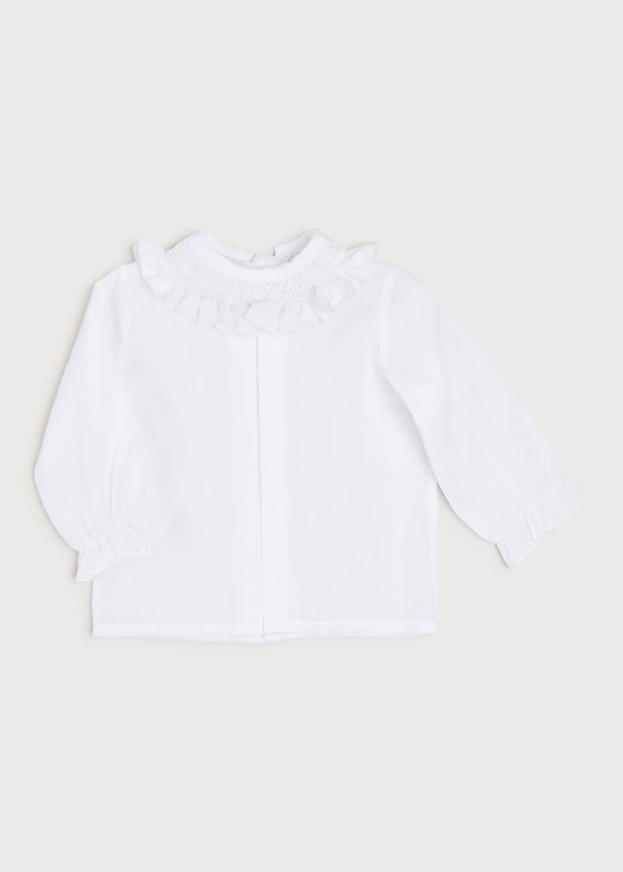 Traditional Hand Smocked Blouse in Off White (0-12mths) Blouses from Pepa London