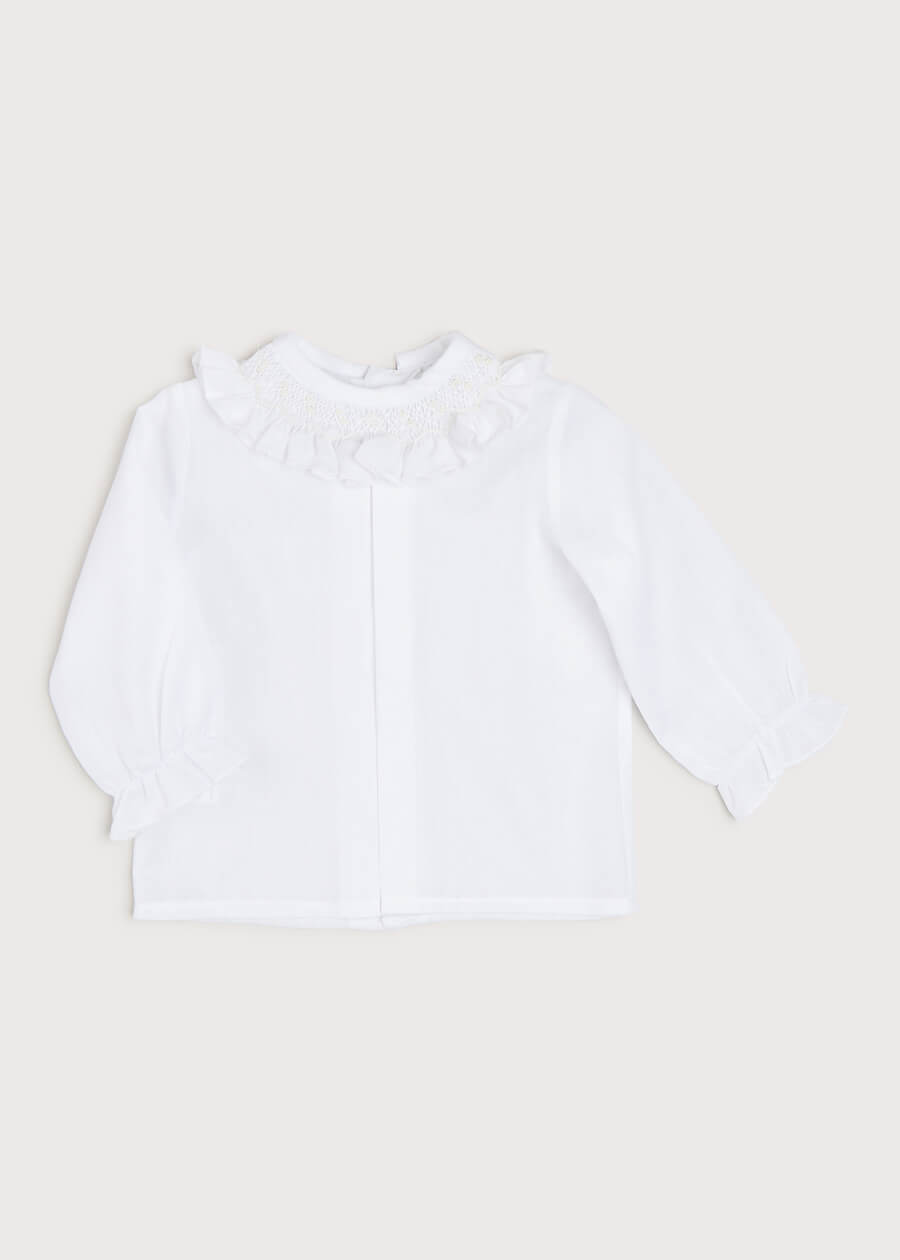 Traditional Hand Embroidered Blouse in Off White (0-12mths) Blouses  from Pepa London