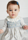 Floral Print Hand Smocked Dress & Bloomers In Blue (6mths-3yrs) Dresses  from Pepa London