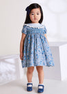 Botanical Print Handsmocked Dress in French Blue (12mths-10yrs) - Dresses - PEPA AND CO vimeo_692328841