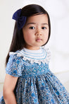 Botanical Print Hand Smocked Dress in French Blue (12mths-10yrs) Dresses  from Pepa London