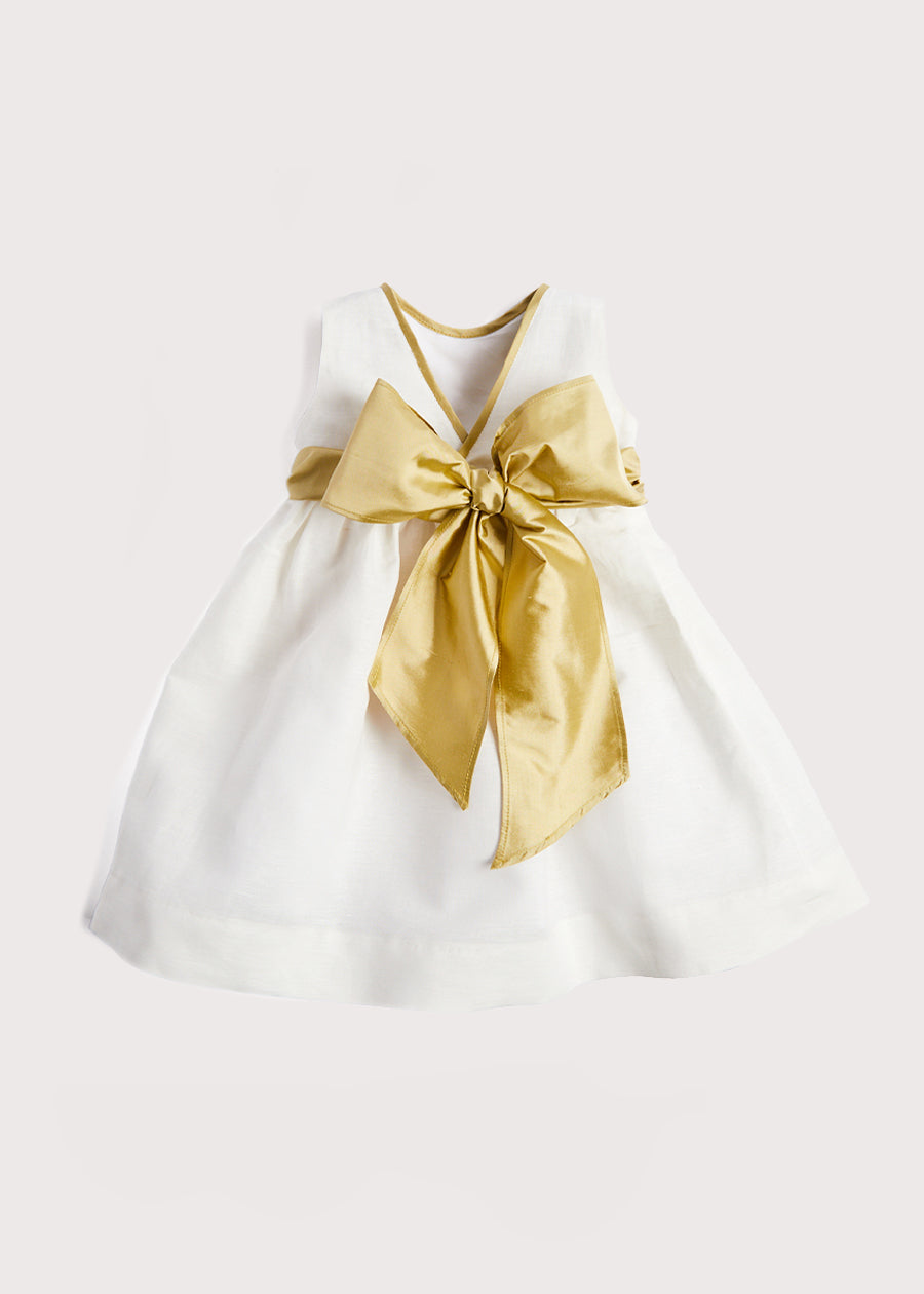 Sleeveless Ivory Flower Girl Dress with Green Silk Sash (6mths-10yrs) Dresses from Pepa London