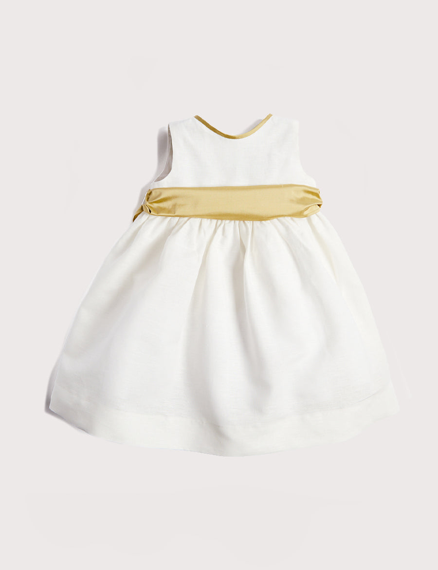 Sleeveless Ivory Flower Girl Dress with Green Silk Sash (6mths-10yrs) Dresses from Pepa London