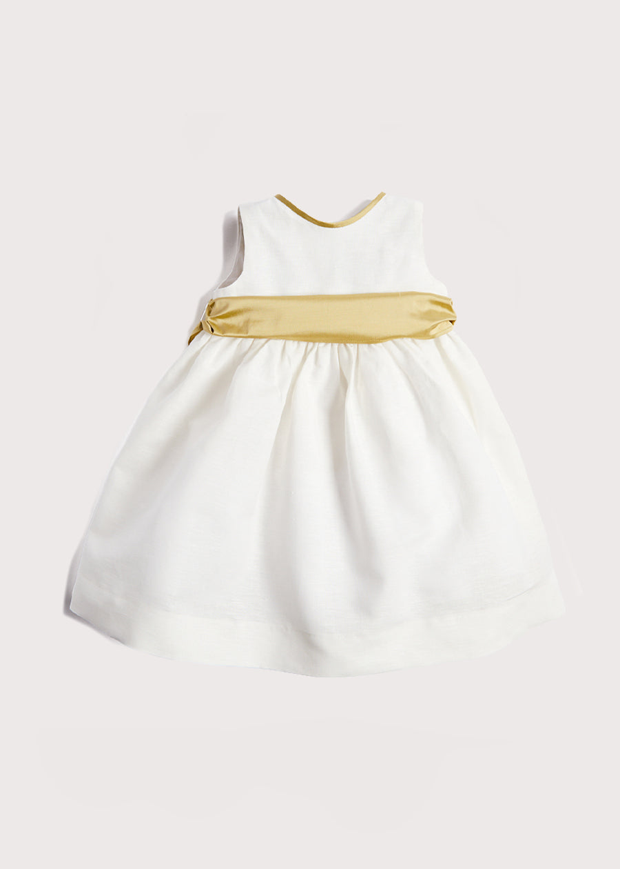 Sleeveless Ivory Flower Girl Dress with Green Silk Sash (6mths-10yrs) Dresses from Pepa London