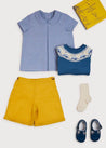 Gingham Check Peter Pan Collar Shirt in Navy (12mths-3yrs) Shirts  from Pepa London