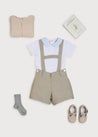 Thin Stripe Button Detail Shorts With Braces in Green (18mths-3yrs) Shorts  from Pepa London