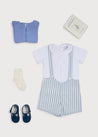 Wide Stripe Button Detail Shorts With Braces in Blue (18mths-3yrs) Shorts  from Pepa London