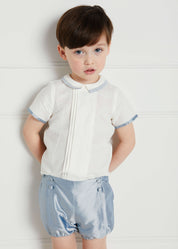 Baby Boy Celebration Blue Silk Bloomers and Linen Shirt Set (12mths-4yrs) Sets from Pepa London