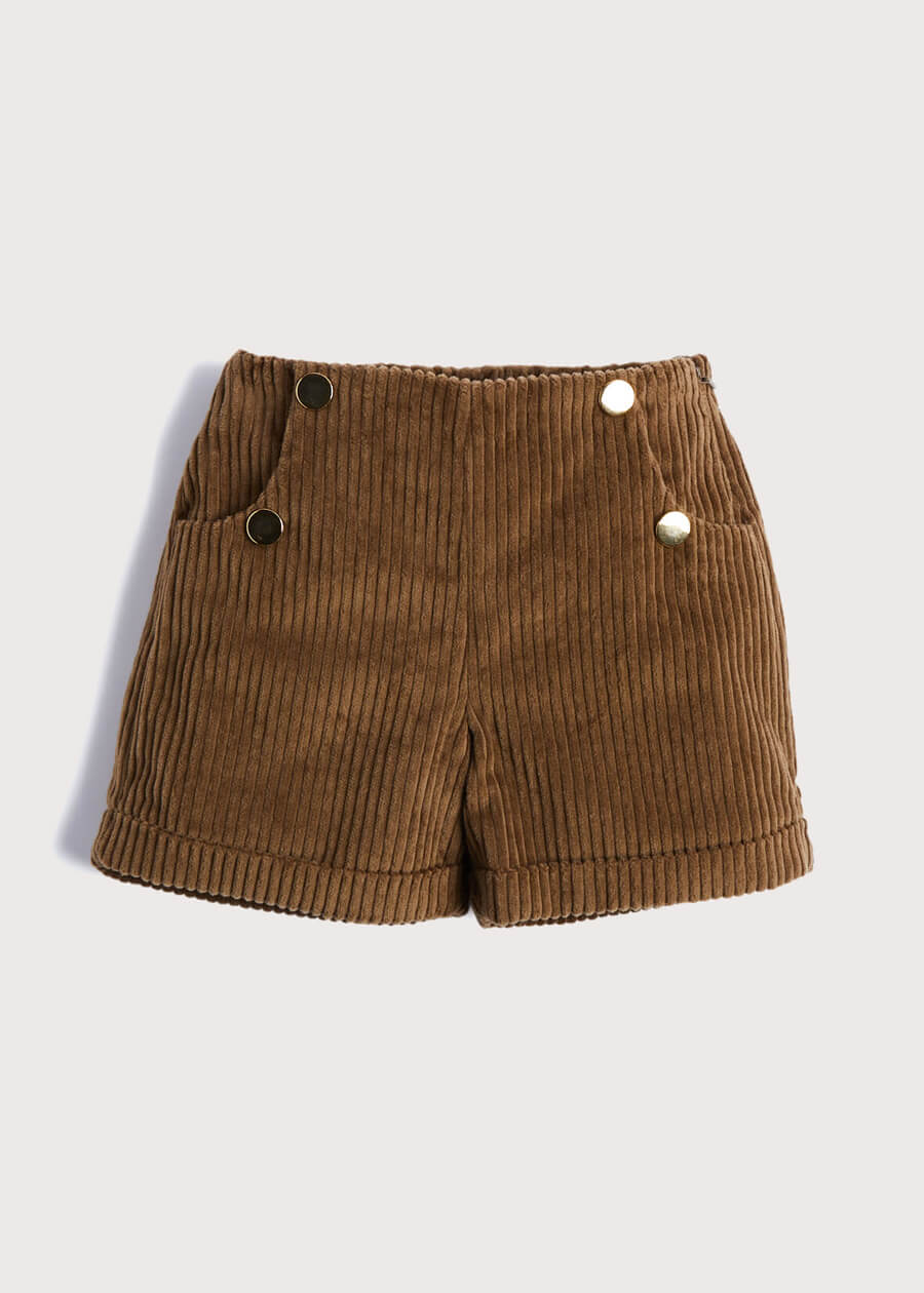 Corduroy Gold Button Shorts in Brown (12mths-10yrs) Shorts  from Pepa London