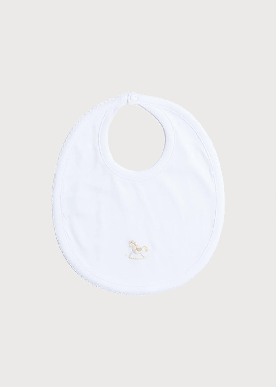 White Bib with Beige Embroidered Rocking Horse Accessories  from Pepa London