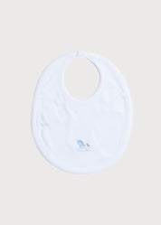 White Bib with Blue Embroidered Rocking Horse Accessories  from Pepa London