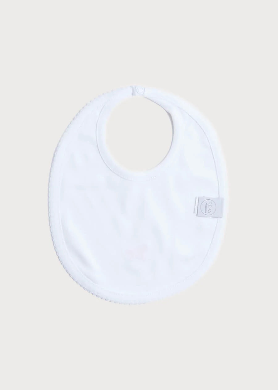 White Bib with Beige Embroidered Rocking Horse Accessories  from Pepa London