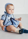 Striped Mariner Collar Short Sleeve Romper in Blue (3-18mths) Rompers  from Pepa London