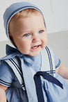 Striped Mariner Collar Short Sleeve Romper in Blue (3-18mths) Rompers  from Pepa London