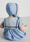 Striped Mariner Collar Short Sleeve Romper in Blue (3-18mths) Rompers  from Pepa London