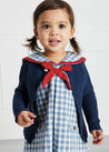 Openwork Hem Single Button Cardigan in Blue (6mths-10yrs) Knitwear  from Pepa London