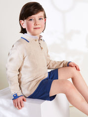 Polo Collar Stripe Sweater in Beige (12mths-10yrs) Knitwear  from Pepa London