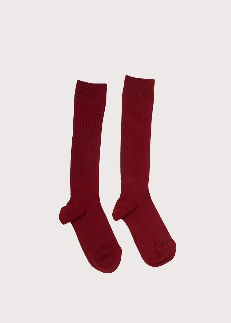 Burgundy Ribbed Knee-High Socks (0mths-10yrs) Socks from Pepa London