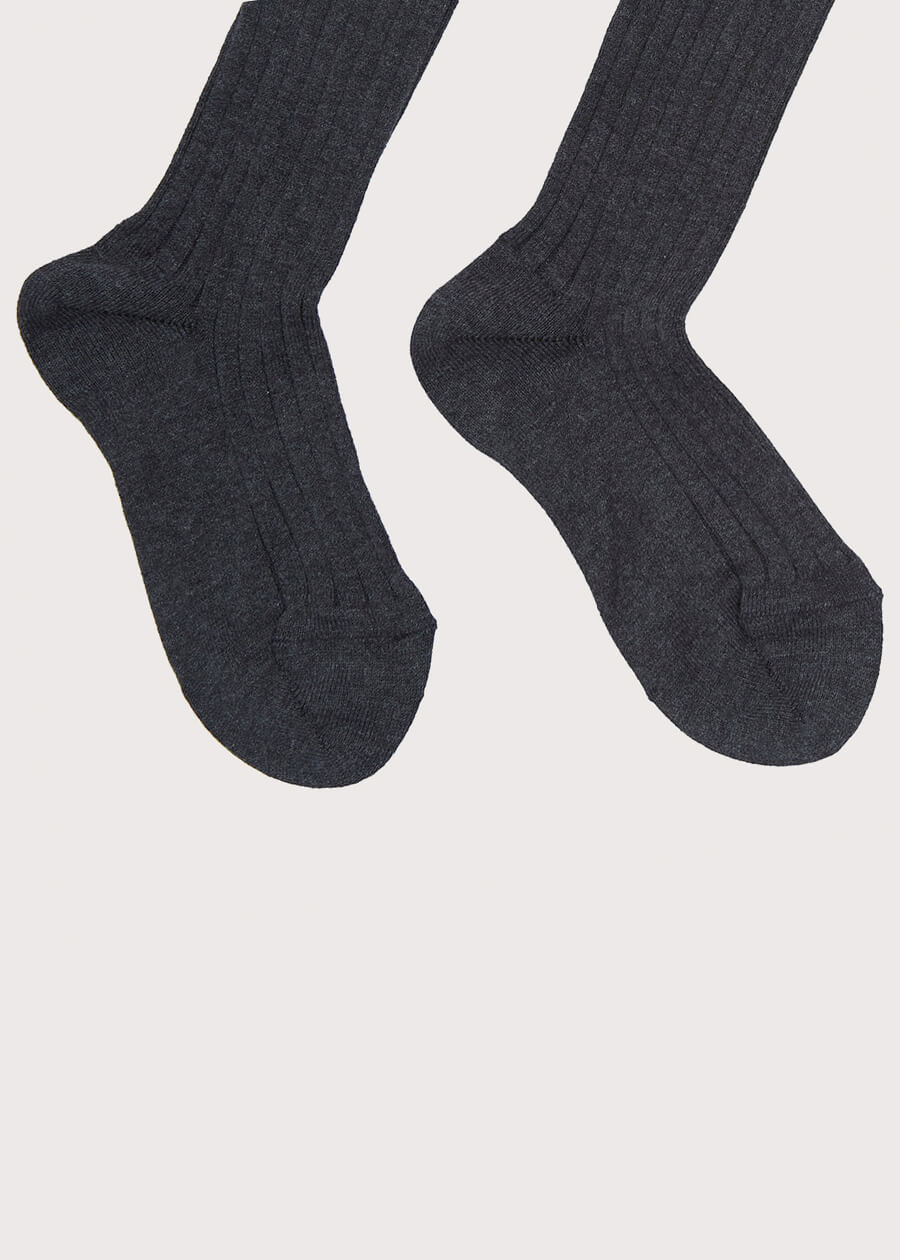 Dark Grey Ribbed Knee-High Socks (0mths-8yrs) Socks from Pepa London