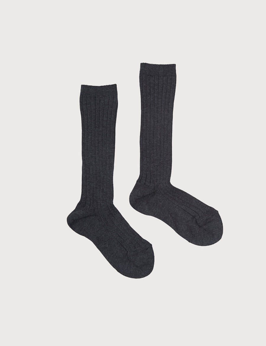 Dark Grey Ribbed Knee-High Socks (0mths-8yrs) Socks from Pepa London