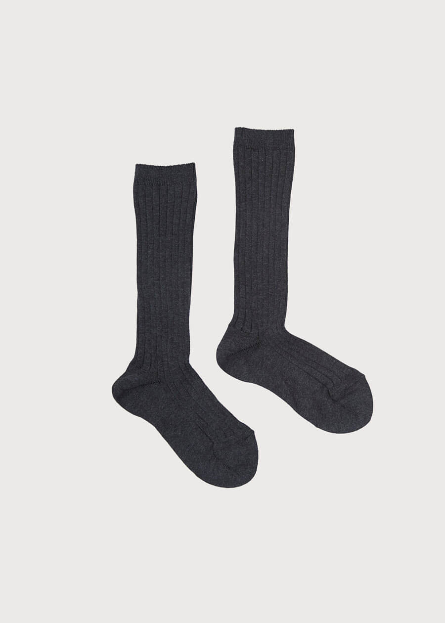 Dark Grey Ribbed Knee-High Socks (0mths-8yrs) Socks from Pepa London