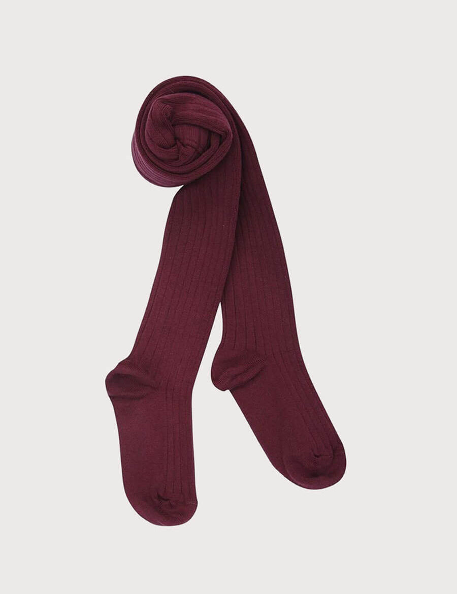 Burgundy Ribbed Tights (0mths-10yrs) Tights from Pepa London