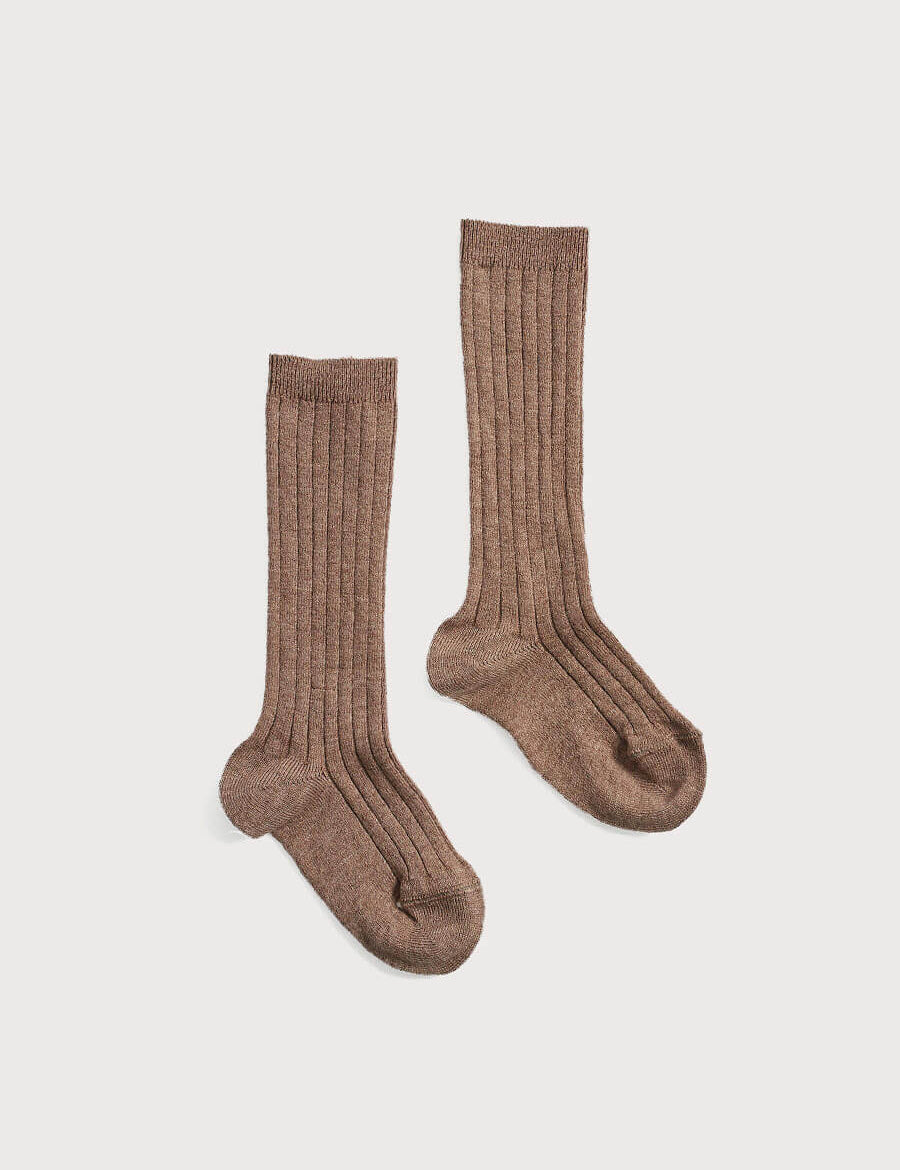 Brown Ribbed Knee-High Socks (3mths-10yrs) Socks from Pepa London