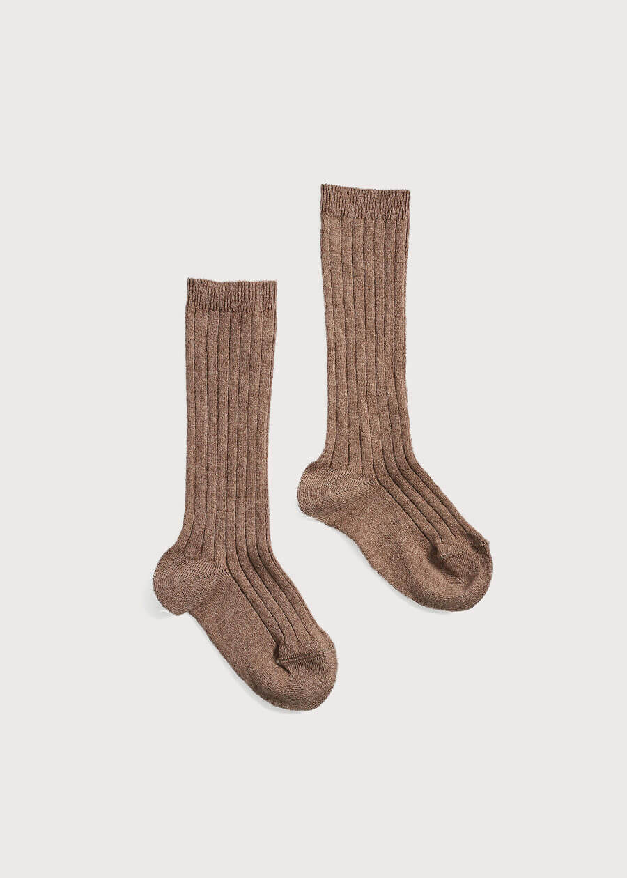 Brown Ribbed Knee-High Socks (3mths-8yrs) Socks  from Pepa London