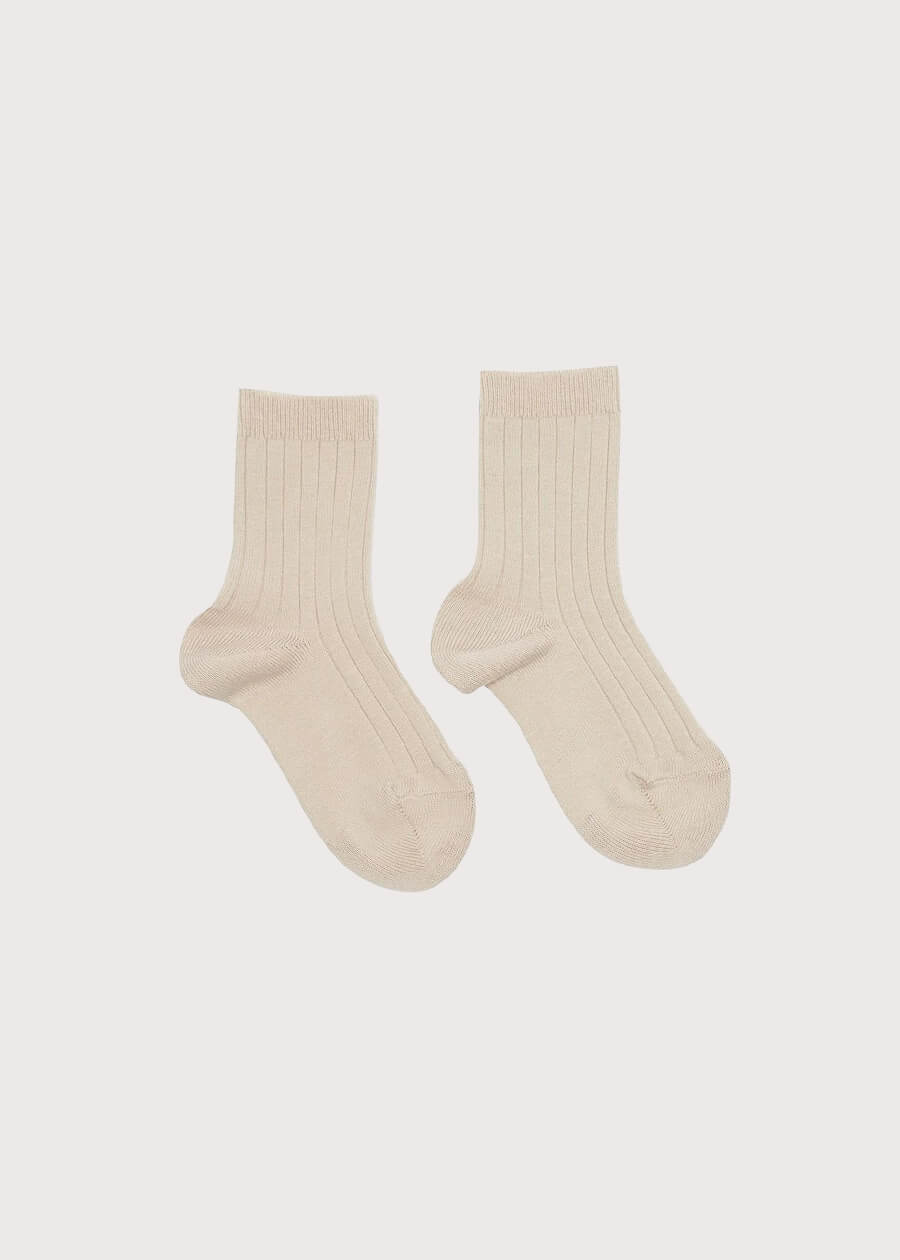 Ribbed short socks - Stone (0mths-8yrs) Socks  from Pepa London