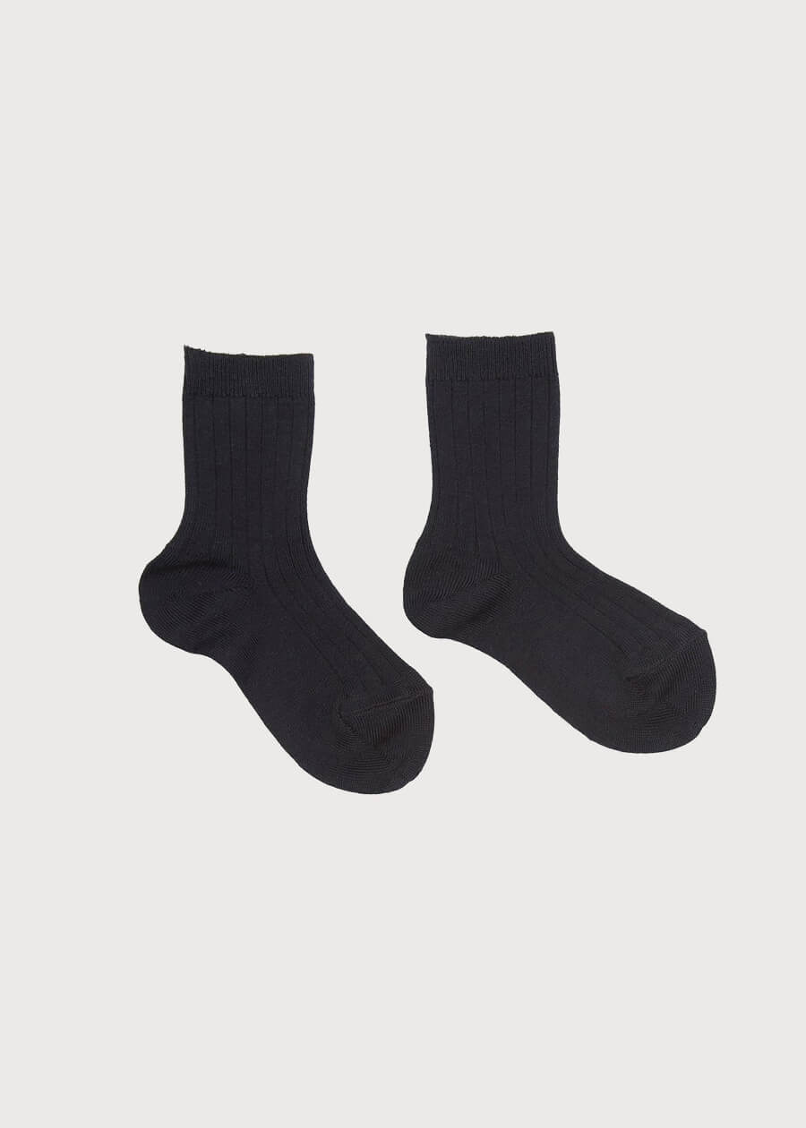 Ribbed short socks - Navy (0mths-10yrs) Socks from Pepa London