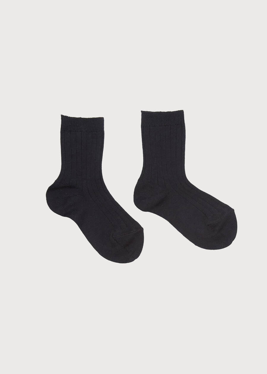 Ribbed short socks - Navy (0mths-8yrs) Socks  from Pepa London