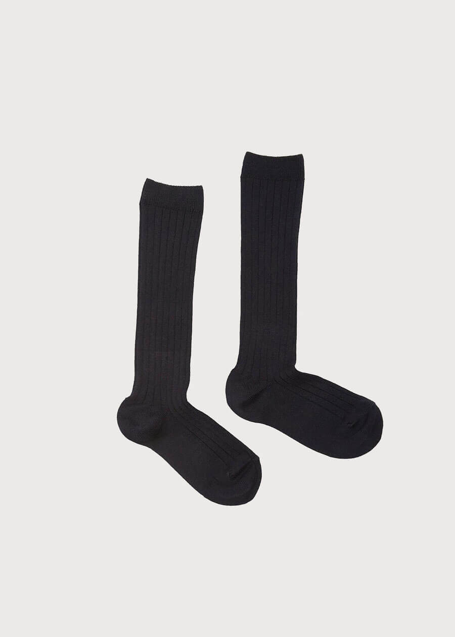 Navy Ribbed Knee-High Socks (3mths-10yrs) Socks from Pepa London