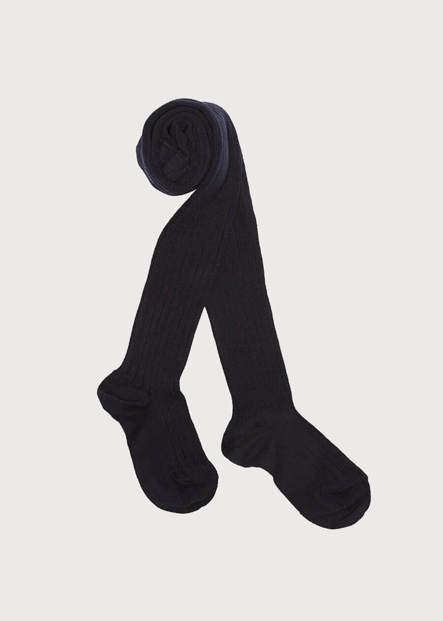 Navy Ribbed Tights (3mths-10yrs) Tights from Pepa London
