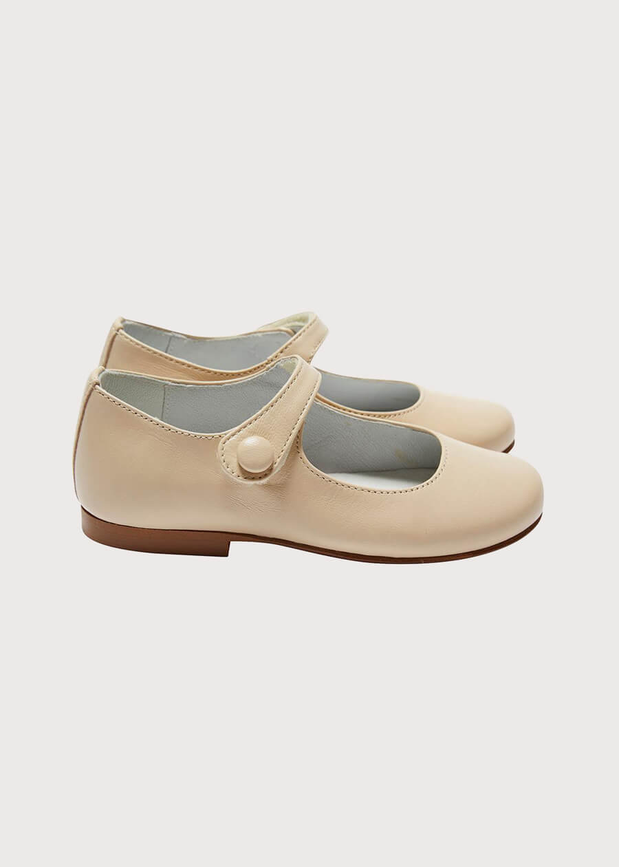 Girls Beige Leather Mary Jane Shoes – Pepa London